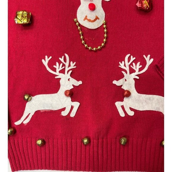 UGLY CHRISTMAS SWEATER Women's Small Red‎ Sweater Embellished Crew Neck Bells - Picture 4 of 14